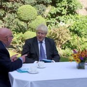 Ian Sherriff talking to Boris Johnson and Angela Rippon in the 10 Downing Street Garden