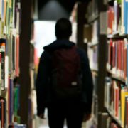 School student in library