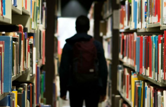 School student in library
