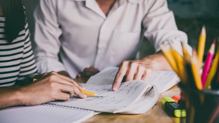Students working together at a table
