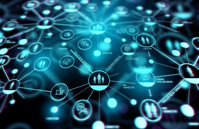 Illustration of a closely connected network of people and technology.