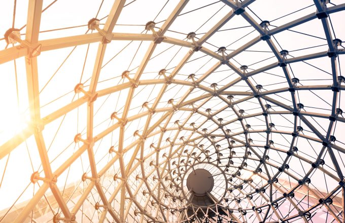 building construction of metal steel framework outdoors