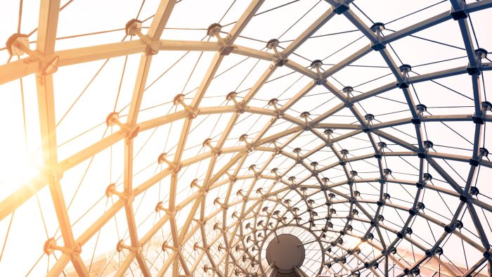 building construction of metal steel framework outdoors