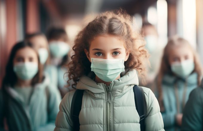 Young people during the pandemic wearing face masks and coats