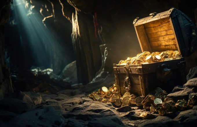 Old treasure chest in cave