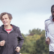 active healthy ageing two men jogging