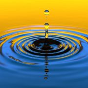 A water droplet splashing into water causing ripples.