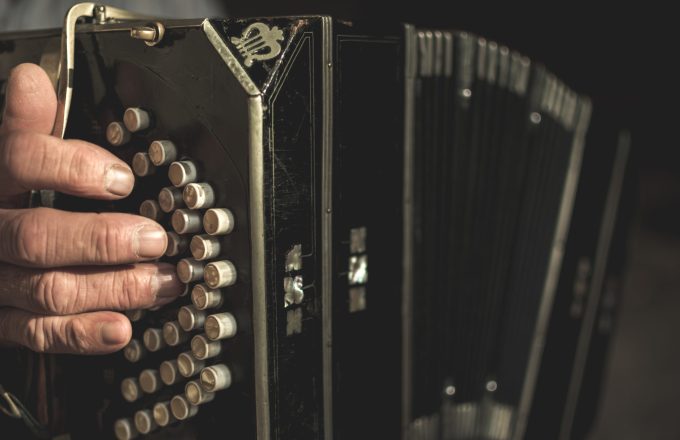 Closeup of accordion in the process of playing