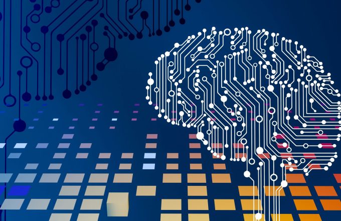 Abstract image of data representing a brain and AI.