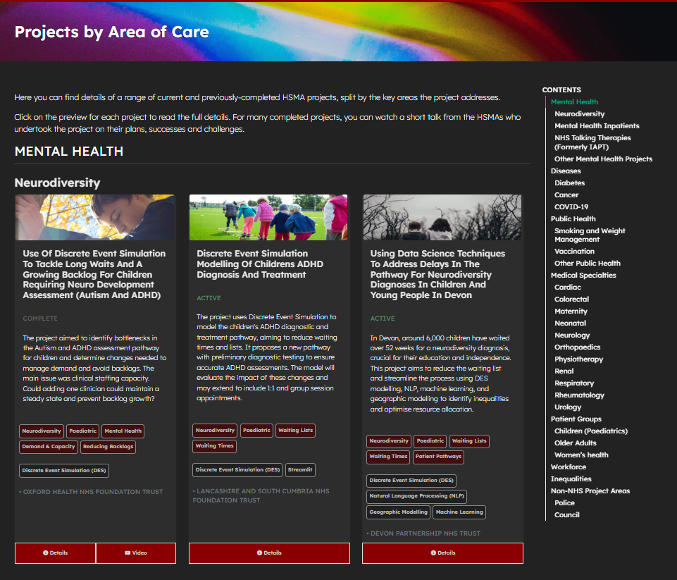 HSMA website featuring mental health projects