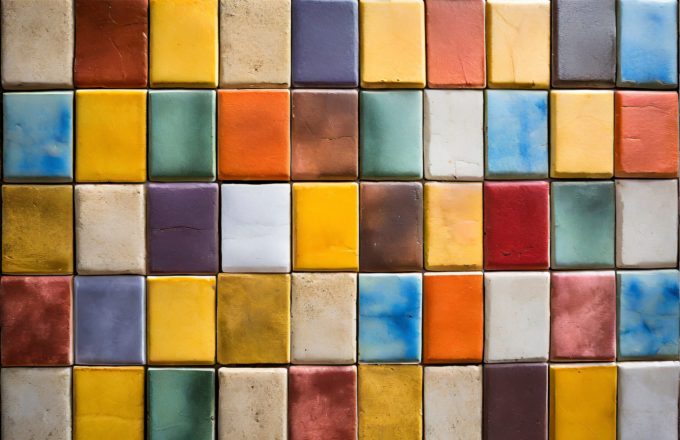 Colorful vintage ceramic tiles wall decoration. mosaic tiles, ceramic tiles wall background